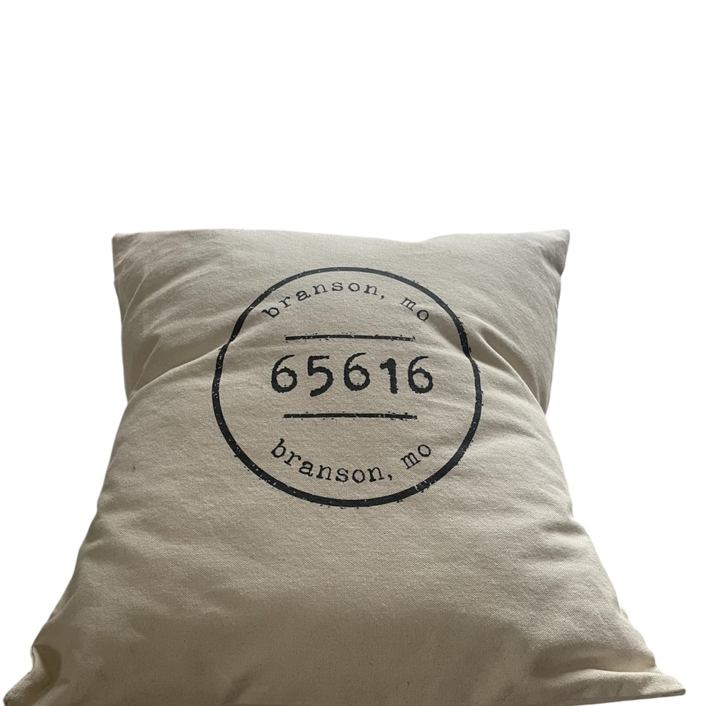 Branson Missouri throw pillow w zipcode 65616 approx 17.5” sq NWT